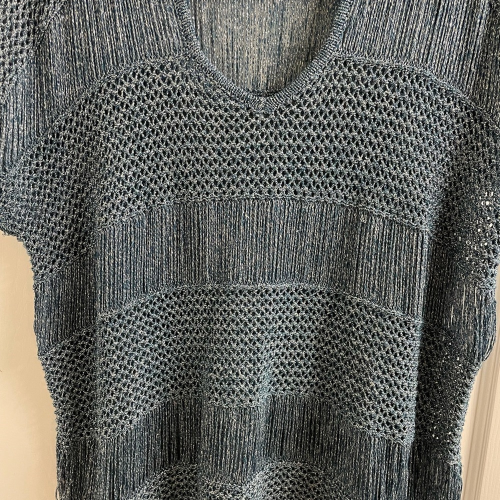 Bella Berry Blue/Silver Shimmer Open Weave Sweater